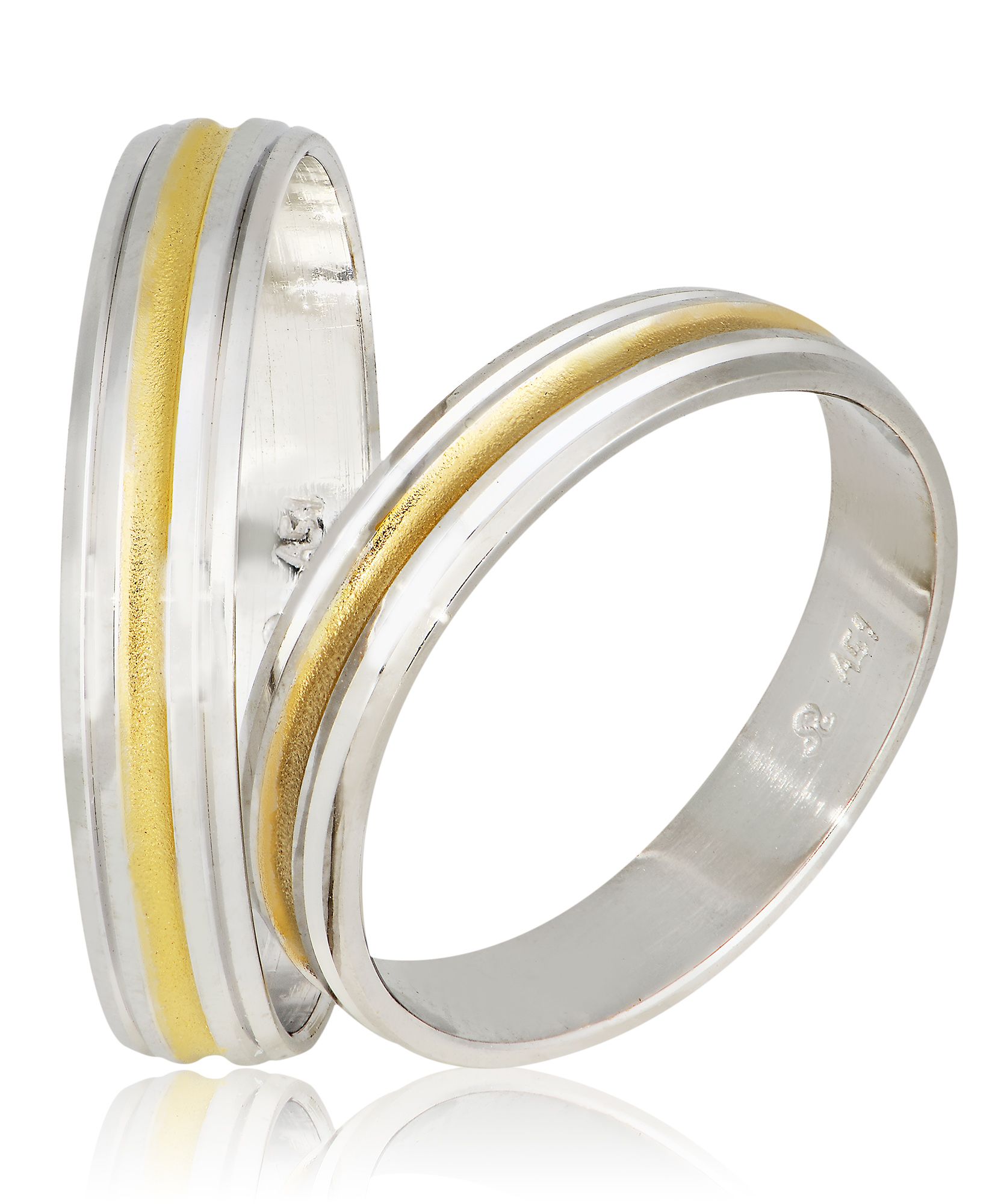 Βέρες γάμου απο λευκό χρυσό 4mm λουστρέ με σαγρέ χρυσό αυλάκι στο κέντρο (code Sxx3)